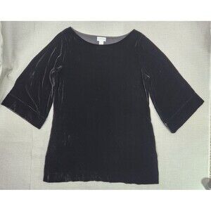 Soft Surroundings Size Large Black Velvet Belted Tunic Dress Pull Over Women